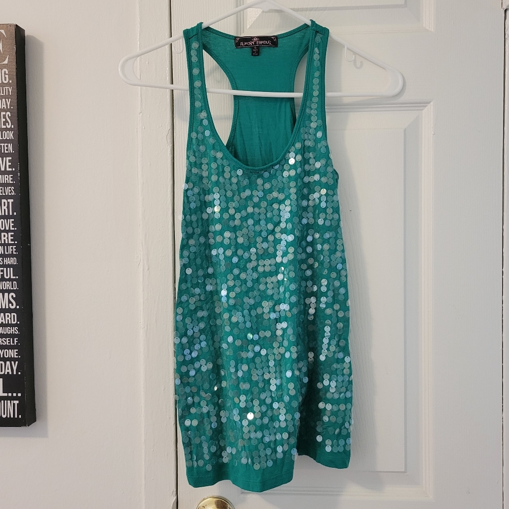 Green sequin tank top